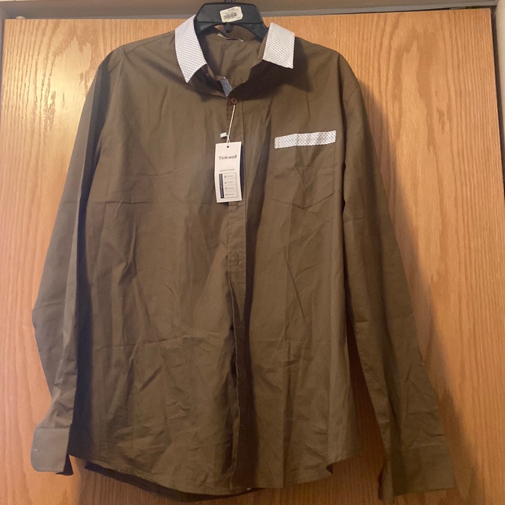 Men Tinkwell Long Sleeve Buttoned Down Dress Shirt Size XL Army Green